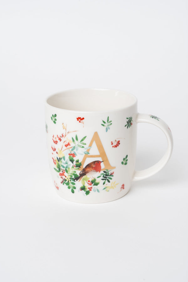 Carraig Donn A Christmas Robin Leaf New Bone China Alphabet Mug
