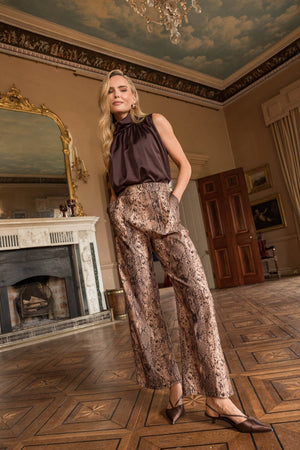 Carraig Donn Animal Print High Waist Wide Leg Trousers