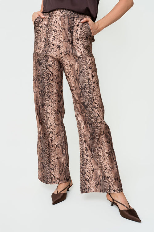 Carraig Donn Animal Print High Waist Wide Leg Trousers