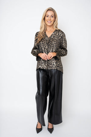 Carraig Donn Animal Print Metallic Collarless Long Sleeve Top