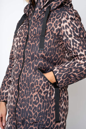 Carraig Donn Animal Print Puffer Hooded Zip Longline Jacket