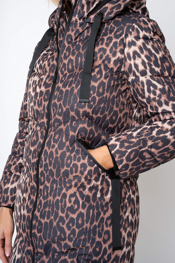Carraig Donn Animal Print Puffer Hooded Zip Longline Jacket