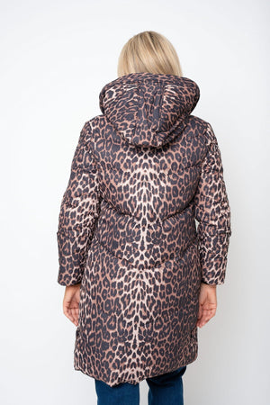 Carraig Donn Animal Print Puffer Hooded Zip Longline Jacket