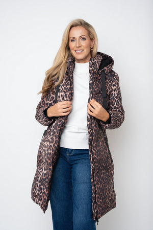 Carraig Donn Animal Print Puffer Hooded Zip Longline Jacket