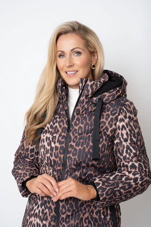 Carraig Donn Animal Print Puffer Hooded Zip Longline Jacket