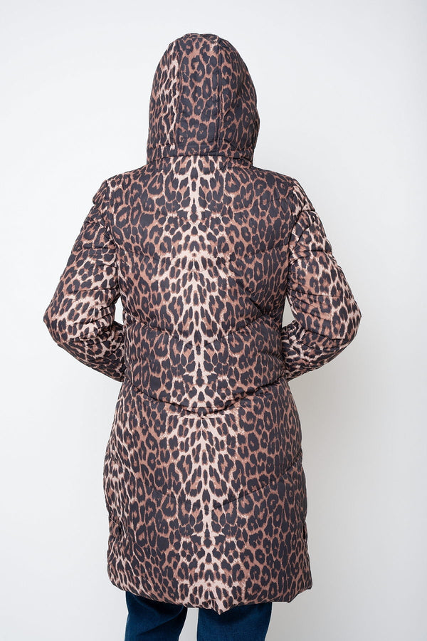 Carraig Donn Animal Print Puffer Hooded Zip Longline Jacket