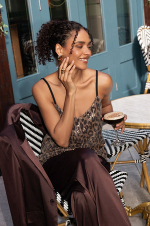 Carraig Donn Animal Printed Sequin Cami Top