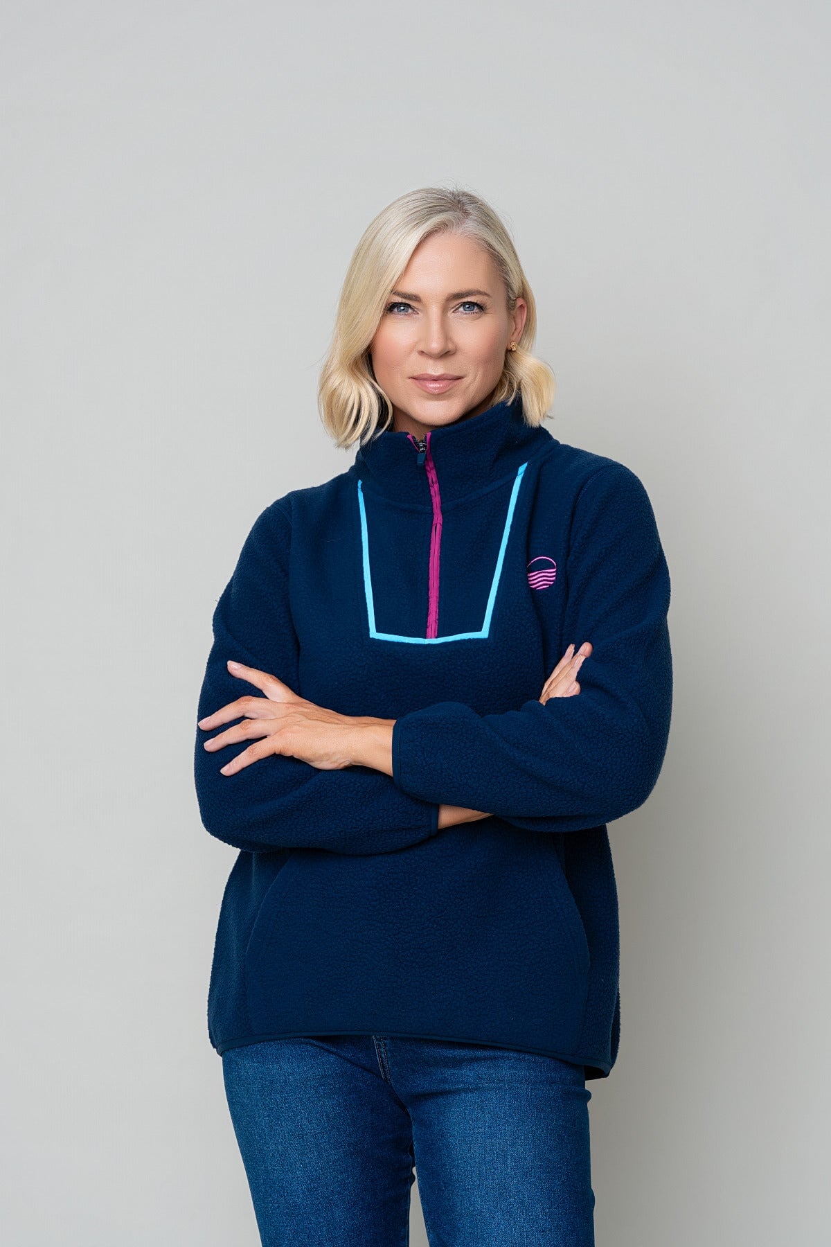Moira Navy Teddy Borg Half Zip Fleece