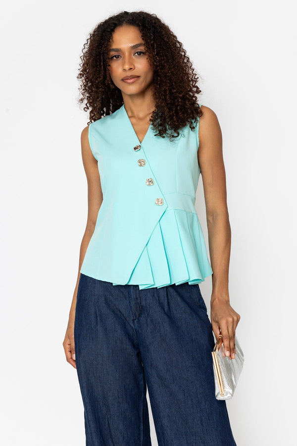 Carraig Donn Aqua Blue Pleat Detail Waistcoat