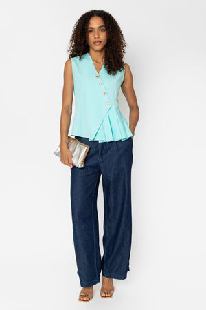 Carraig Donn Aqua Blue Pleat Detail Waistcoat