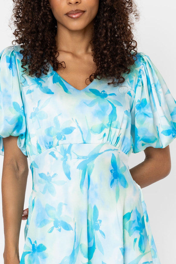 Carraig Donn Aqua Blue Print Jade Midi Dress
