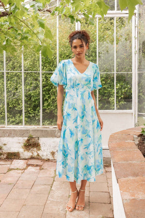 Carraig Donn Aqua Blue Print Jade Midi Dress