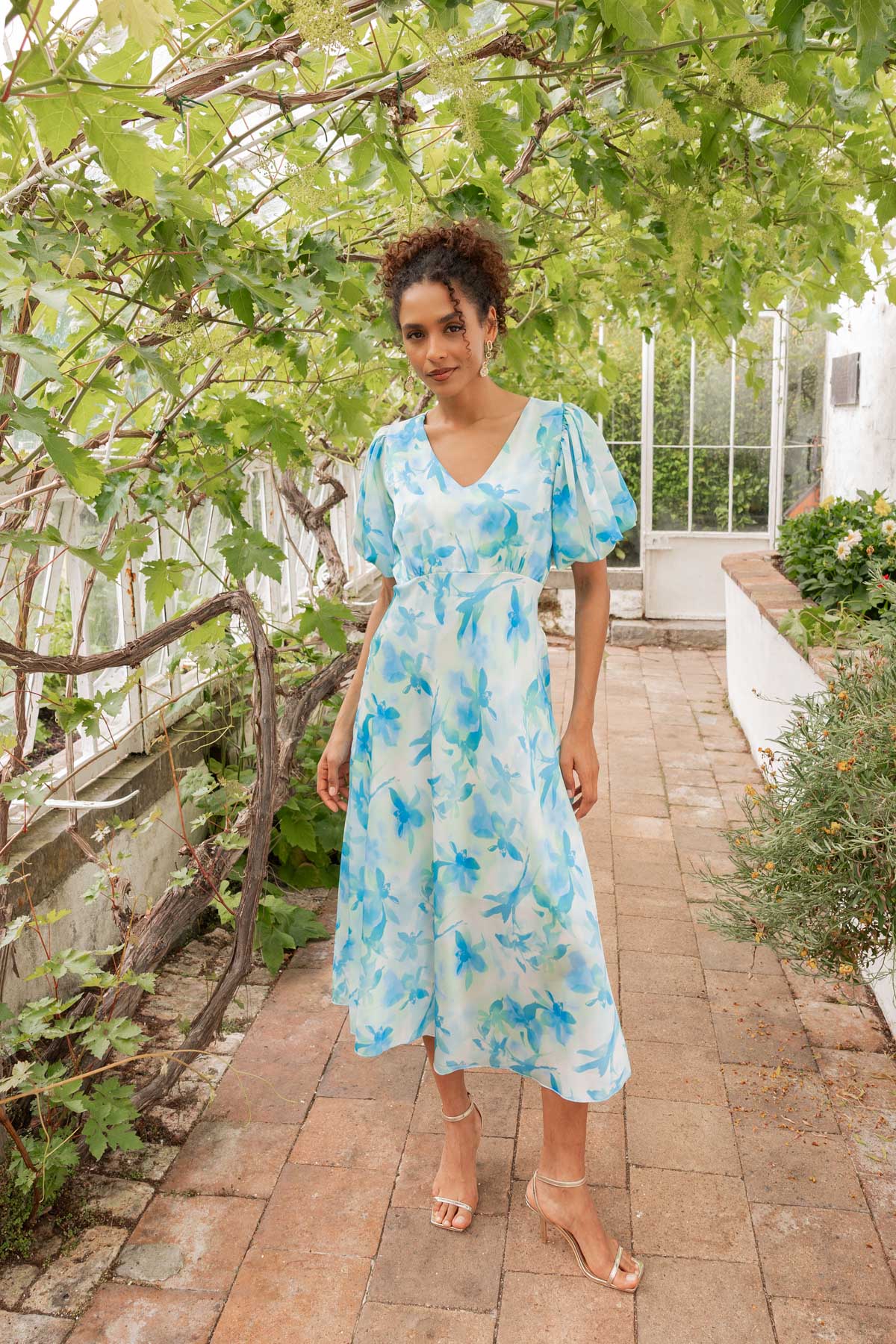 Aqua Blue Print Jade Midi Dress
