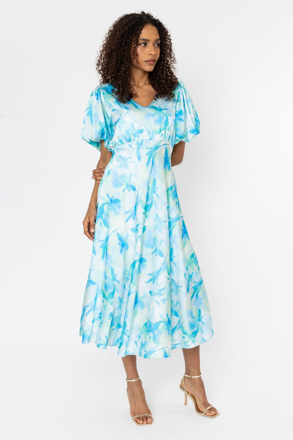Carraig Donn Aqua Blue Print Jade Midi Dress