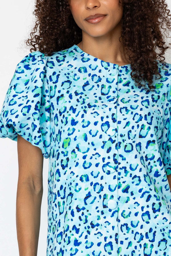 Carraig Donn Aqua Blue Print Tara Short Sleeve Blouse
