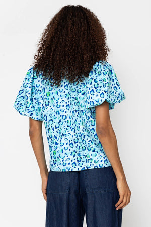 Carraig Donn Aqua Blue Print Tara Short Sleeve Blouse