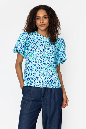 Carraig Donn Aqua Blue Print Tara Short Sleeve Blouse