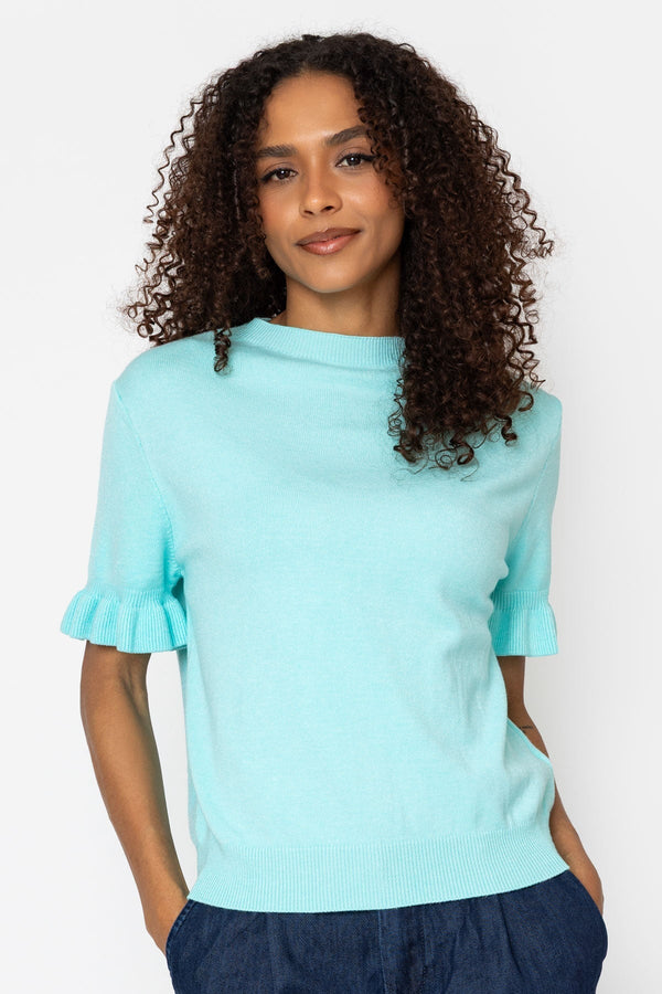 Carraig Donn Aqua Blue Short Sleeve Viscose Blend Knit