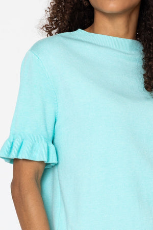 Carraig Donn Aqua Blue Short Sleeve Viscose Blend Knit