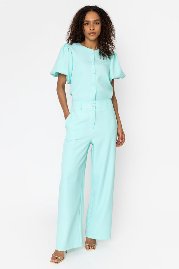 Carraig Donn Aqua Blue Tailored Wide Leg Trousers
