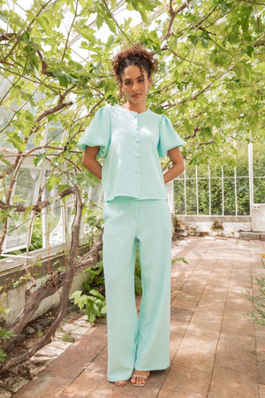 Carraig Donn Aqua Blue Tailored Wide Leg Trousers