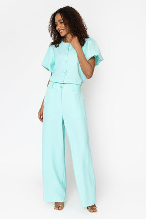 Carraig Donn Aqua Blue Tailored Wide Leg Trousers