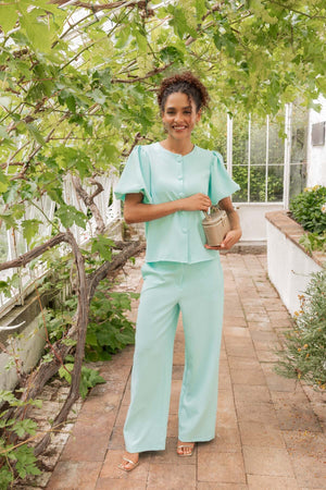 Carraig Donn Aqua Blue Tailored Wide Leg Trousers