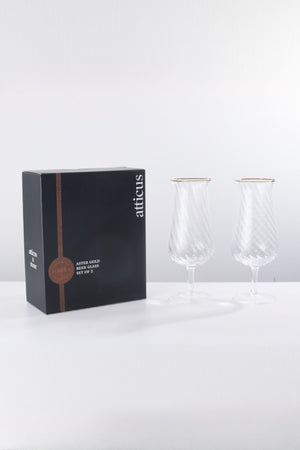 Carraig Donn Aster Set Of 2 Gold Trim Beer Glasses