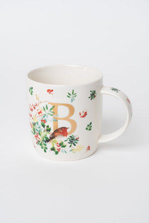 Carraig Donn B Christmas Robin Leaf New Bone China Alphabet Mug