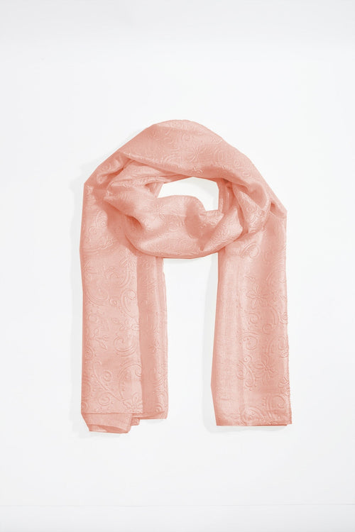 Baby Pink Silk Touch Floral Embossed Scarf