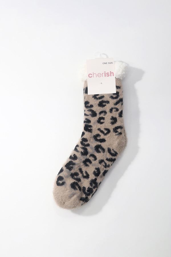 Carraig Donn Beige Animal Print Slipper Socks