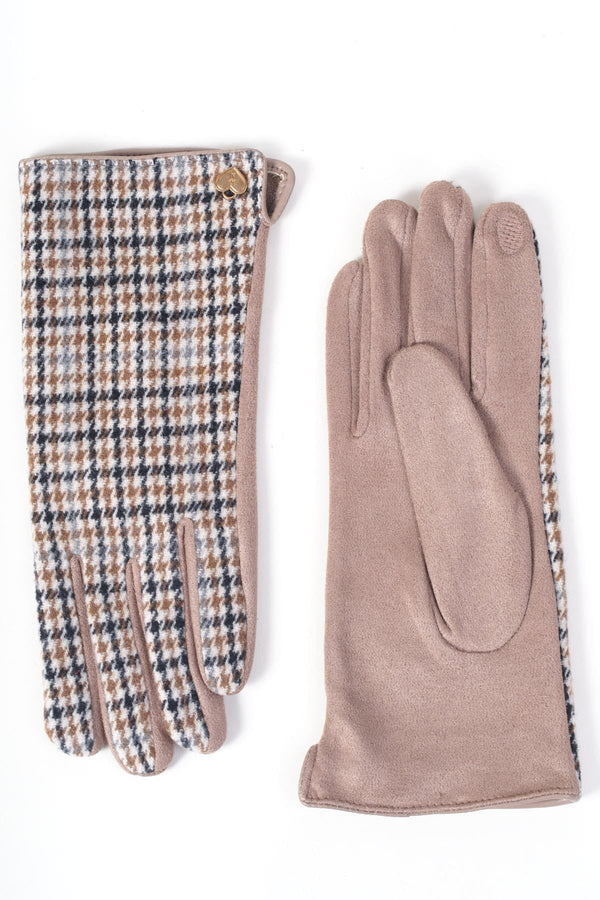 Carraig Donn Beige & Brown Houndstooth Pattern Gloves