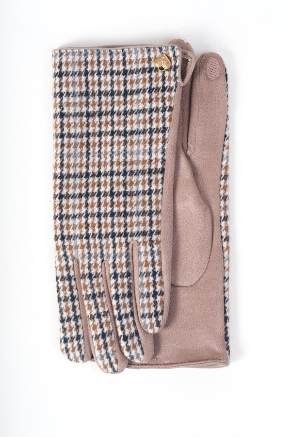 Carraig Donn Beige & Brown Houndstooth Pattern Gloves