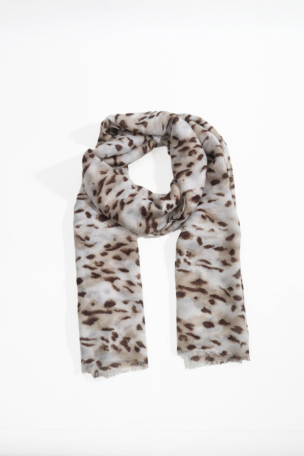 Carraig Donn Beige & Brown Leopard Print Cotton Blend Lightweight Scarf