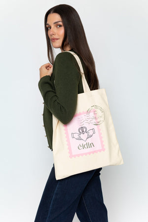 Carraig Donn Beige Canvas Claddagh Stamp Print Tote Bag