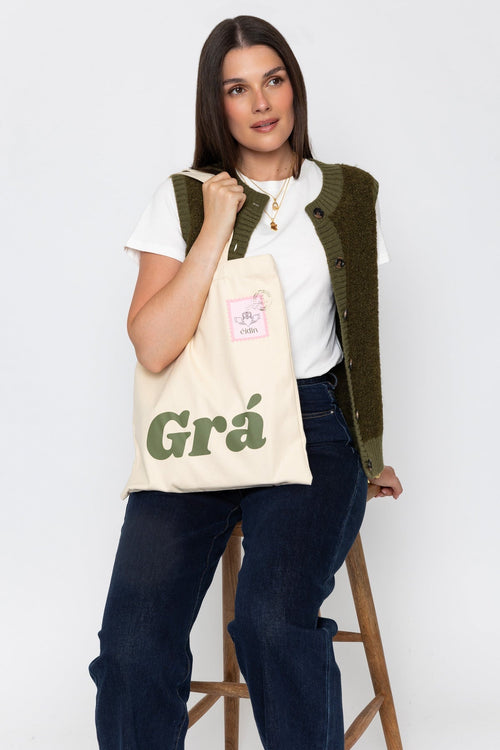 Carraig Donn Beige Canvas "Grá" Print Tote Bag