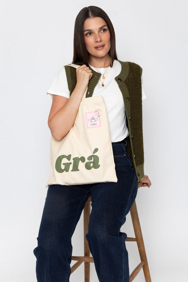 Carraig Donn Beige Canvas "Grá" Print Tote Bag