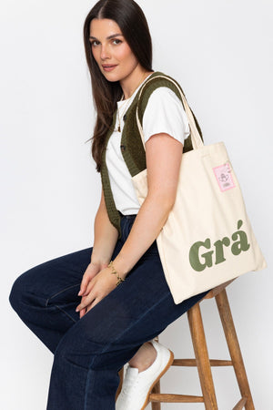 Carraig Donn Beige Canvas "Grá" Print Tote Bag