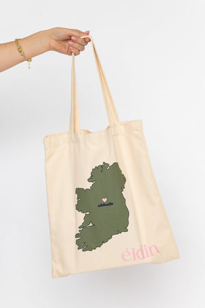 Carraig Donn Beige Canvas Ireland Map Print Tote Bag