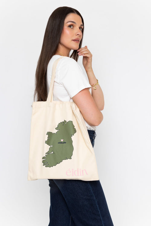 Carraig Donn Beige Canvas Ireland Map Print Tote Bag