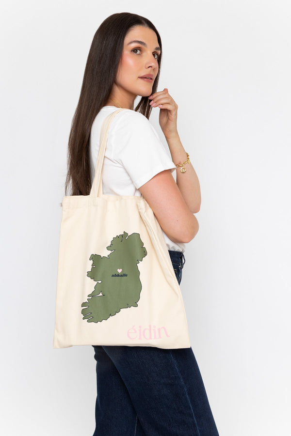 Carraig Donn Beige Canvas Ireland Map Print Tote Bag