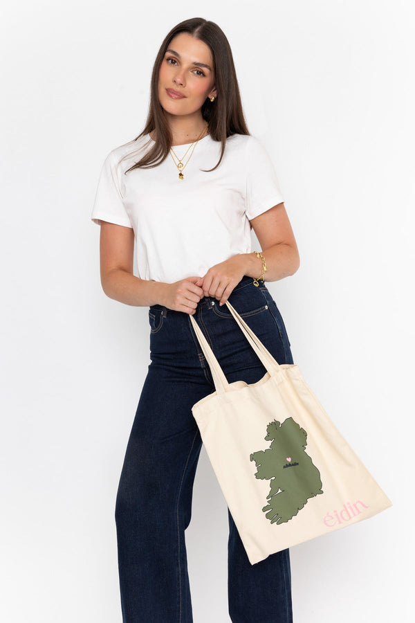Carraig Donn Beige Canvas Ireland Map Print Tote Bag