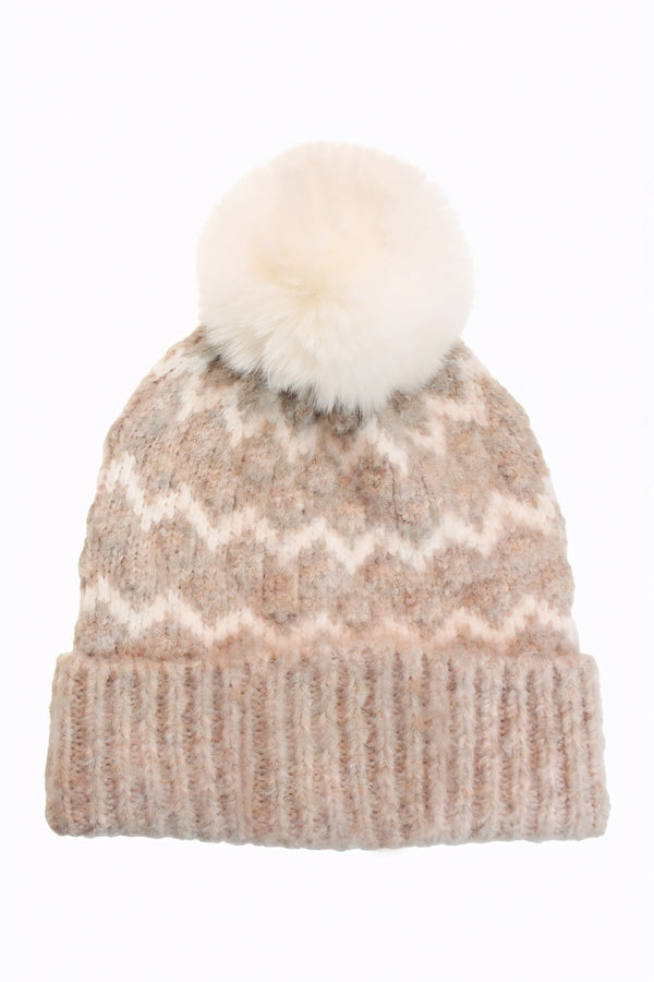 Carraig Donn Beige Chunky Knit LED Light Pom Pom Beanie Hat