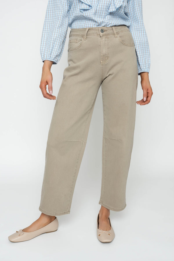 Carraig Donn Beige Cotton Barrel Leg Jeans