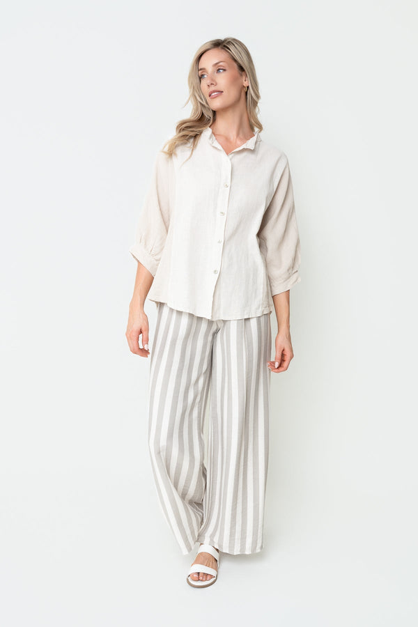 Carraig Donn Beige Cotton Linen Blend Oversized 3/4 Sleeve Blouse