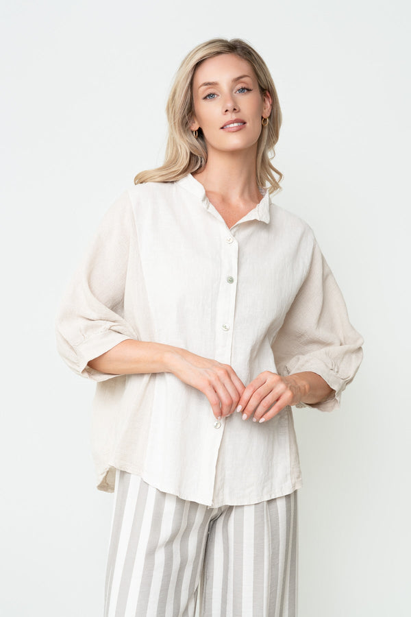 Carraig Donn Beige Cotton Linen Blend Oversized 3/4 Sleeve Blouse