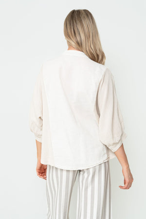 Carraig Donn Beige Cotton Linen Blend Oversized 3/4 Sleeve Blouse