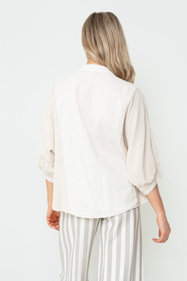 Carraig Donn Beige Cotton Linen Blend Oversized 3/4 Sleeve Blouse