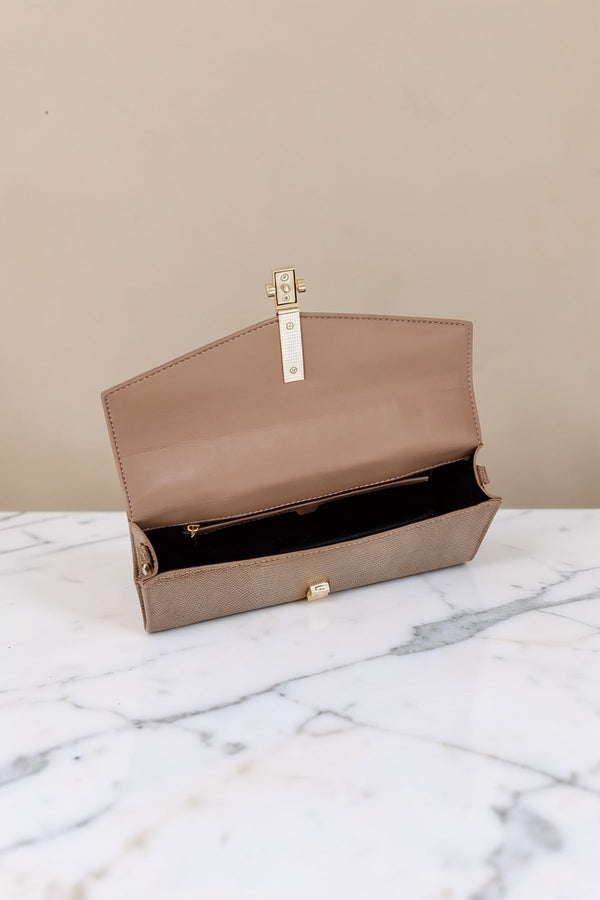 Carraig Donn Beige Faux Leather Baguette Clutch Bag