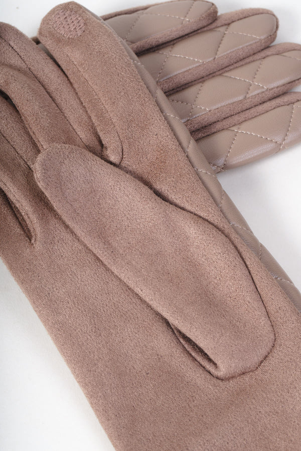 Carraig Donn Beige Faux Leather Check Trim Quilted Gloves